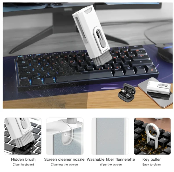 Kit de escova de limpeza de teclado portátil multifuncional 8 em 1 para computador/fone de ouvido/ferramentas - Image 2