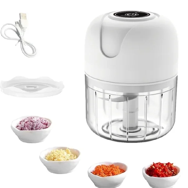 Mini Processador Elétrico Portátil Multicolorido de Alimentos 250ML USB com 3 Lâminas de Aço Inoxidável Bivolt