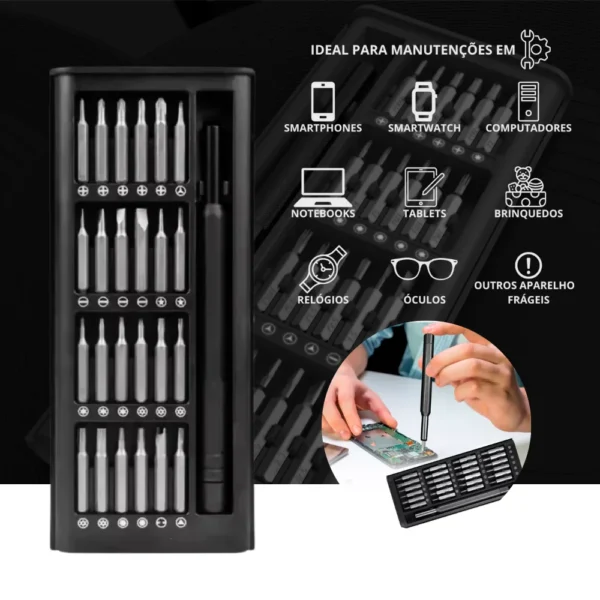 Kit de ferramentas de jogo de chave magnética de precisão de 24 peças + caneta de liga de alumínio com caixa organizadora preta
