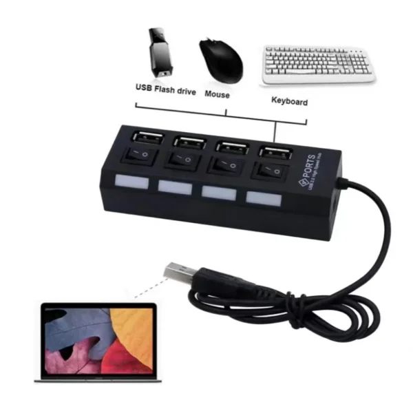 Hub USB com 4/7 Entradas USB 2.0 de Alta Velocidade com Botão Liga e Desliga - Image 3