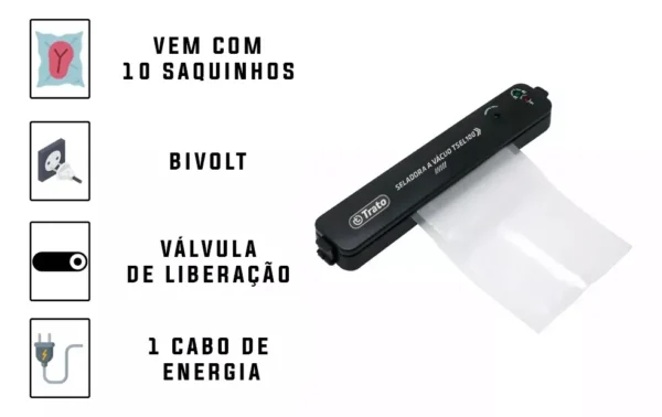 Selador a vácuo portátil para alimentos domésticos Bivolt + 10 sacos para torradas - Image 4