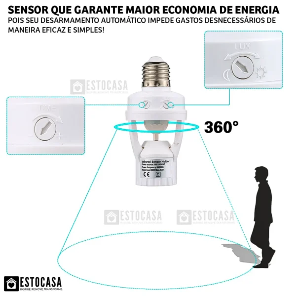 Sensor de Presença de Soquete E27 P/Fotocélula Ampla - Image 5